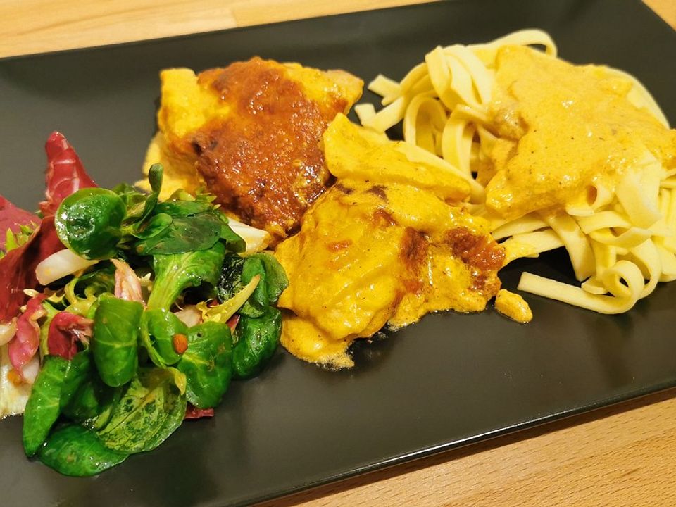 Gratinierter Schweinefiletauflauf mit Äpfeln und Curry-Sahnesauce von ...