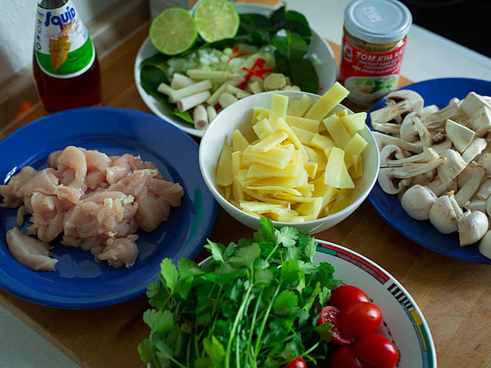 Thailändische Kokosnusssuppe mit Hühnchen