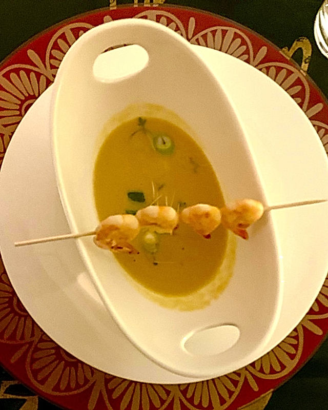 Maisssuppe mit Crevetten