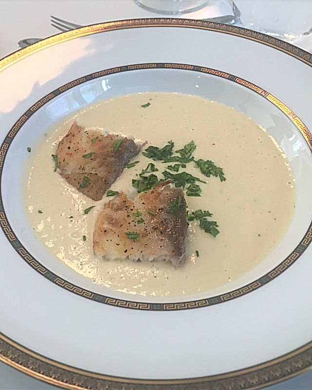 Cremige Petersilienwurzel-Suppe mit Barramundi