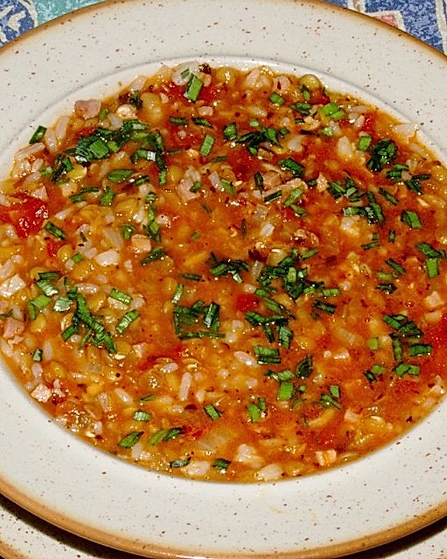 Toskanische Linsen mit Reis und Tomate