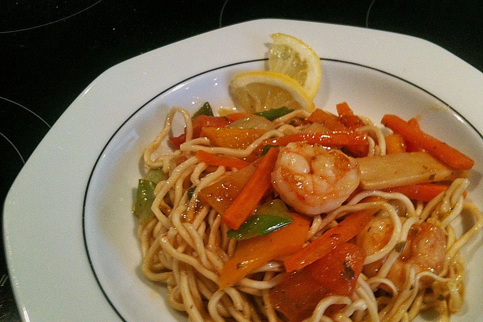 Shrimps - Gemüse - Mie Nudel - Wok, süß- scharf