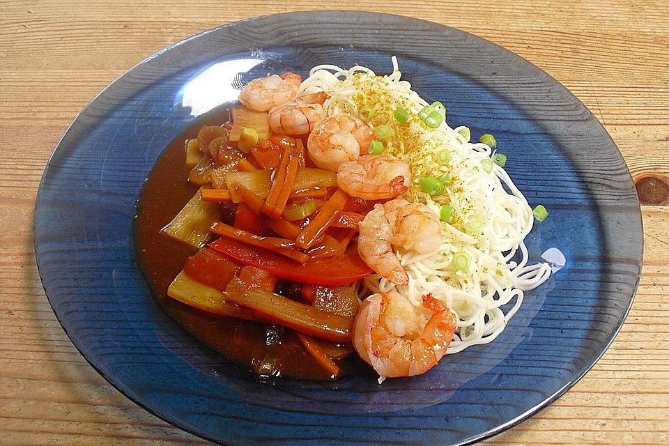 Shrimps - Gemüse - Mie Nudel - Wok, süß- scharf