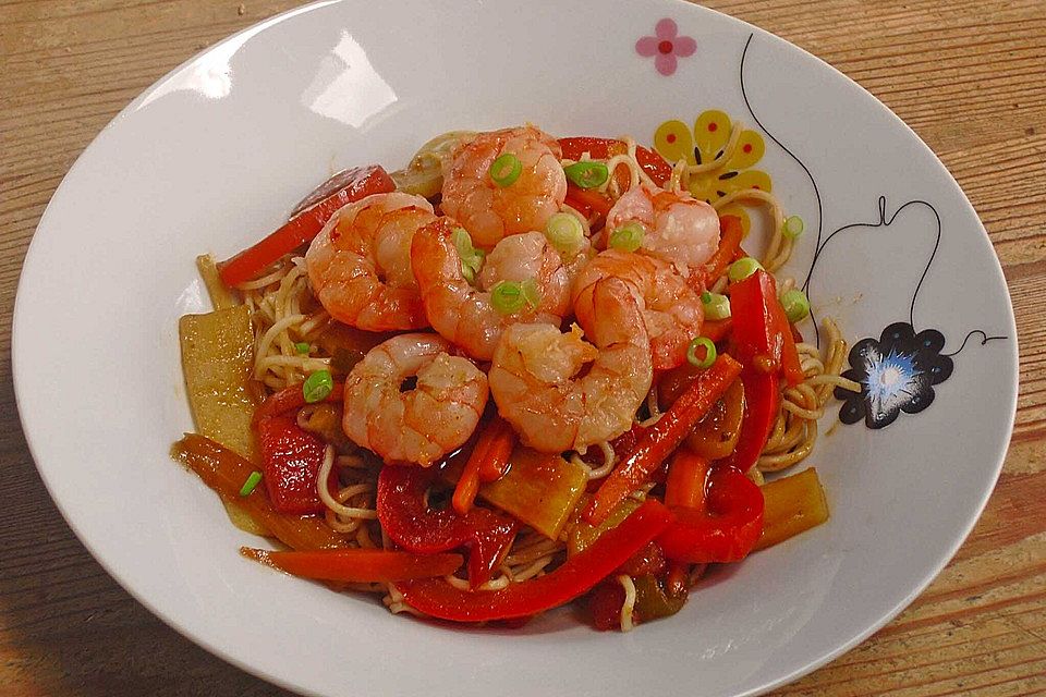 Shrimps - Gemüse - Mie Nudel - Wok, süß- scharf