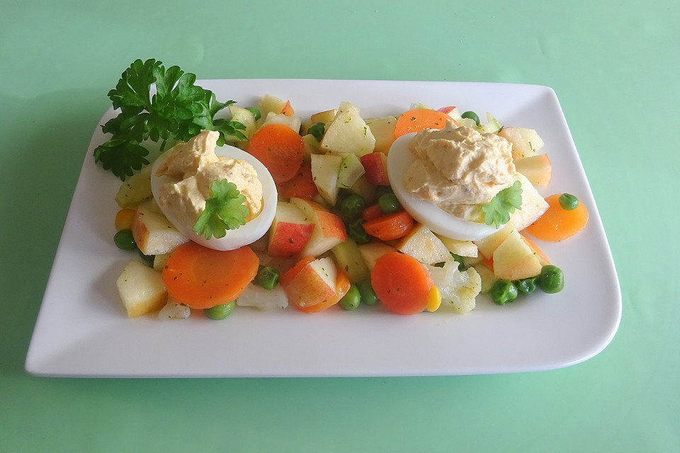 Curry – Eier auf Gemüsesalat