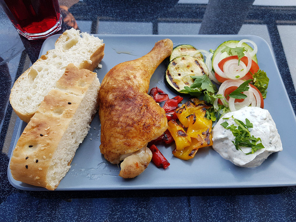 Hahnchenschenkel Mit Ofen Schmand Gemuse Von Staldi Chefkoch 