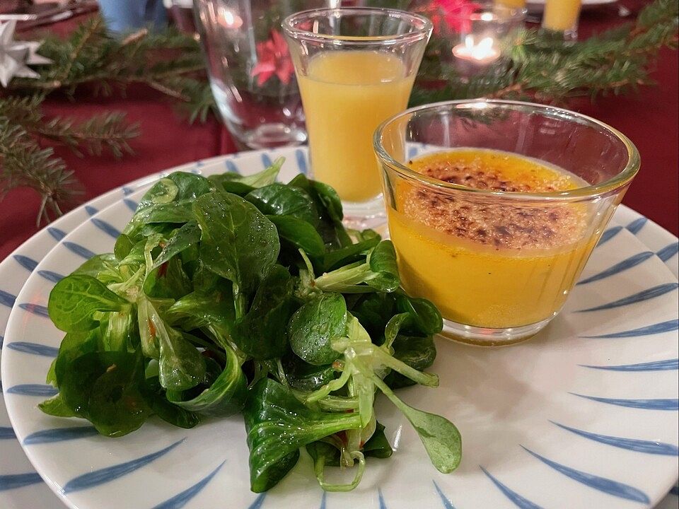 Kürbis-Crème brûlée mit Feldsalat und Ingwer-Shot von dirk_67| Chefkoch