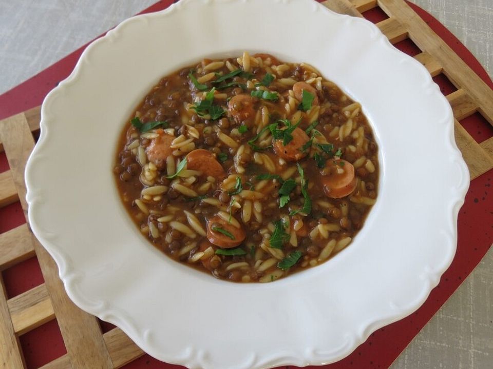 Linsen-Risoni-Suppe von Juulee| Chefkoch