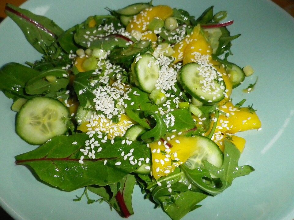 Blattsalate mit Gurke, Mango und Kresse von dodith| Chefkoch