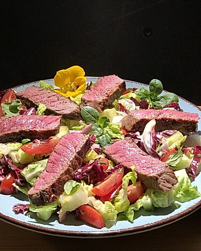 Bunter Salat mit Steakstreifen