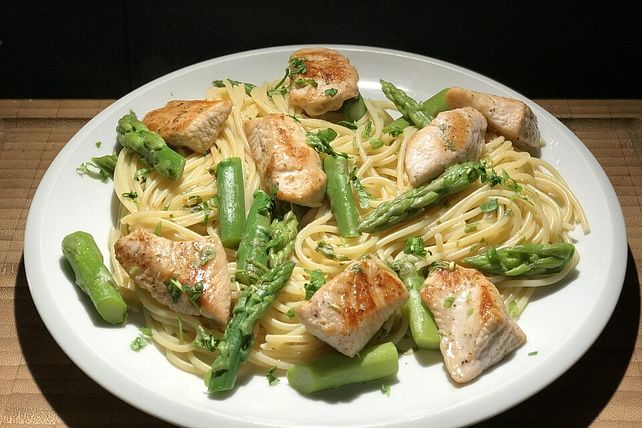 Spaghetti mit Putenbrust und grünem Spargel von SessM| Chefkoch