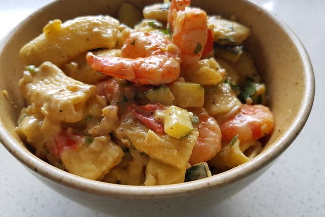 Lauwarme Pasta mit Garnelen, Tomaten und Zucchini von N-Train-Fan| Chefkoch