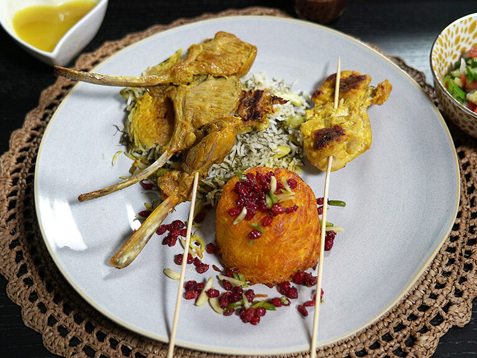 Tahchin - herzhafter Reiskuchen aus dem Iran, Baghali polo - Reis mit ...