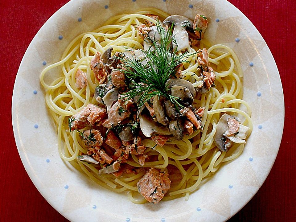Spaghetti mit Lachs und Champignons von Toshibabe | Chefkoch