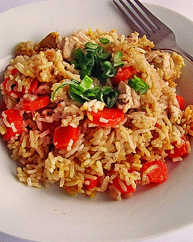Reispfanne mit Hühnchen und Gemüse