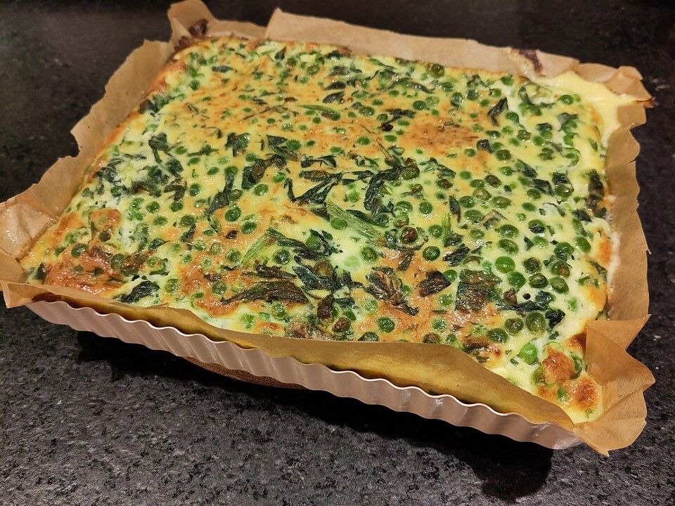 Erbsen-Spinat-Quiche mit Ziegenfrischkäse ohne Teigboden von ...