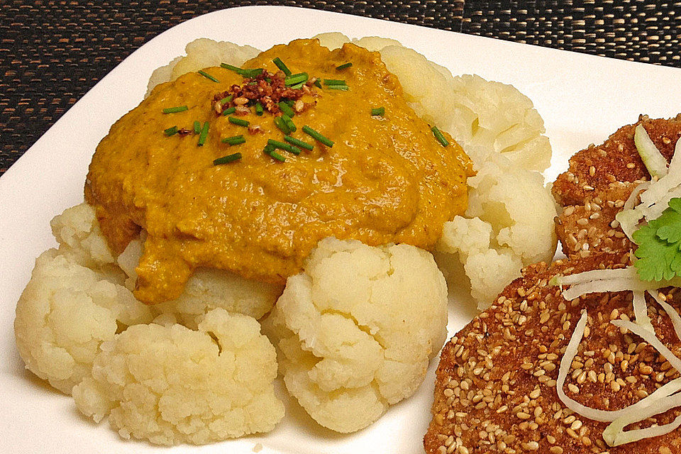 Blumenkohl mit Möhren - Nuss - Soße