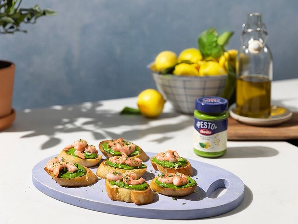 Bruschetta mit Garnelen und Basilikum-Zitronenpesto von Barilla| Chefkoch