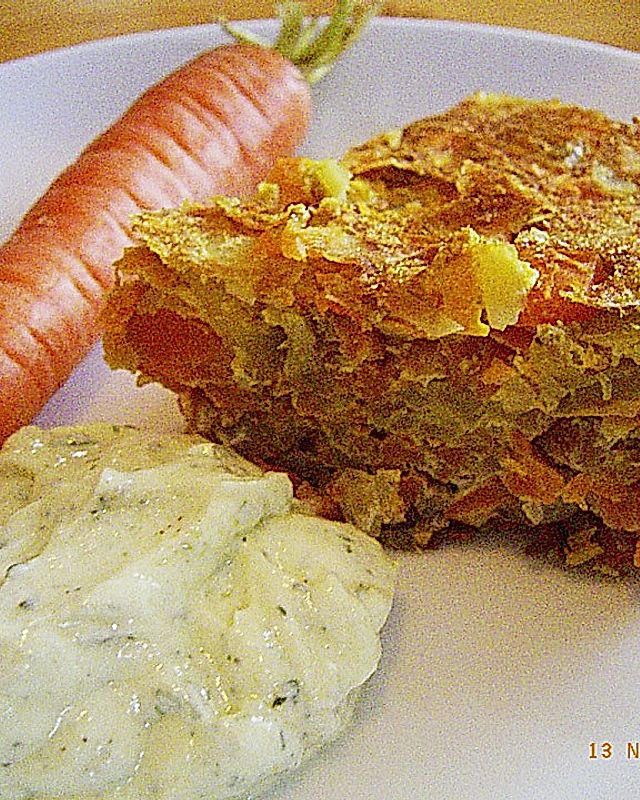 Möhren - Kartoffelauflauf mit Basilikumsauce