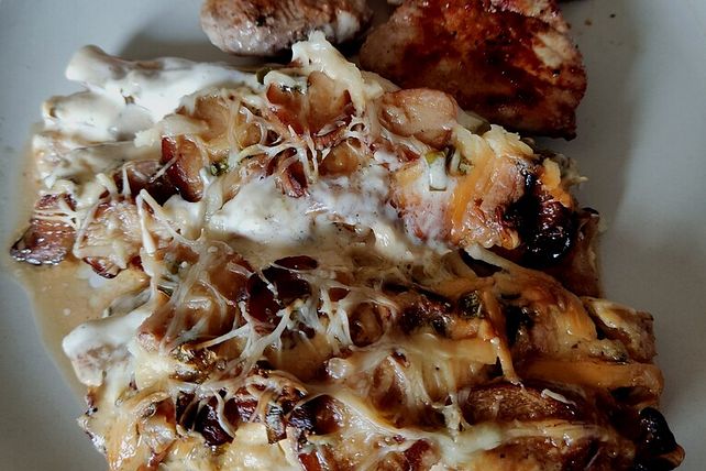 Überbackener Chicorée mit Ziegenkäse, Kräutersaitlingen und Bacon von ...