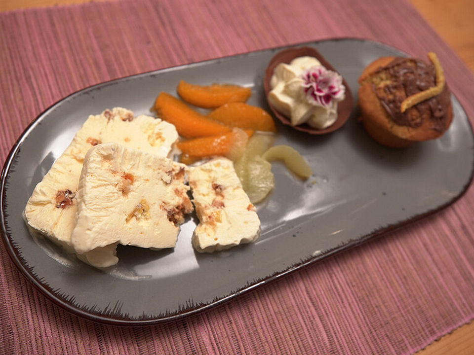 Parfait Cassata mit beschwipsten Zitrusfrüchten und Orangenküchlein von ...