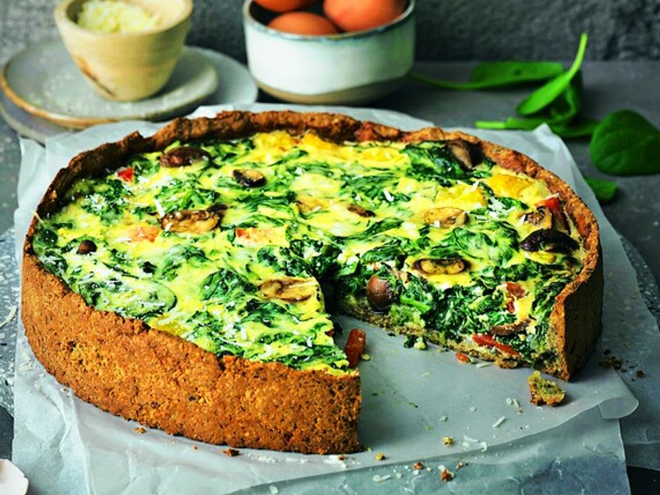 Spinat-Pilz-Quiche mit Ricotta