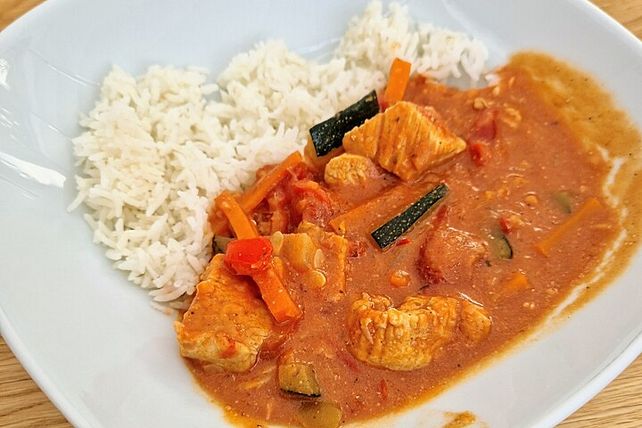 Indisches Curry Garam Masala mit Reis, Paprika, Zucchini, Karotten ...