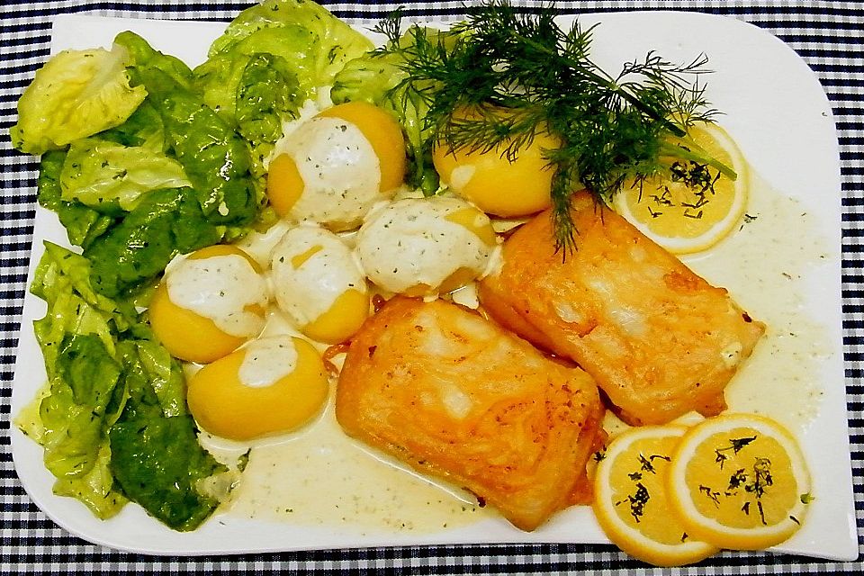 Seelachsfilet im Bierteig mit Remouladensauce