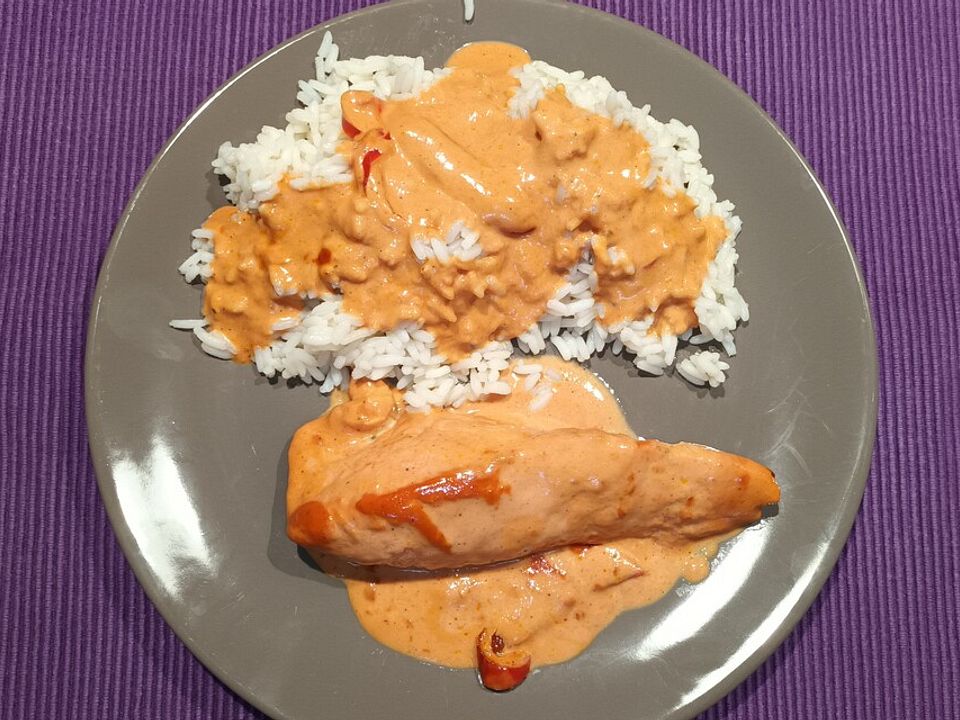 Hähnchenbrust mit Paprika-Sahnesauce und Reis von nhzttjs47s| Chefkoch