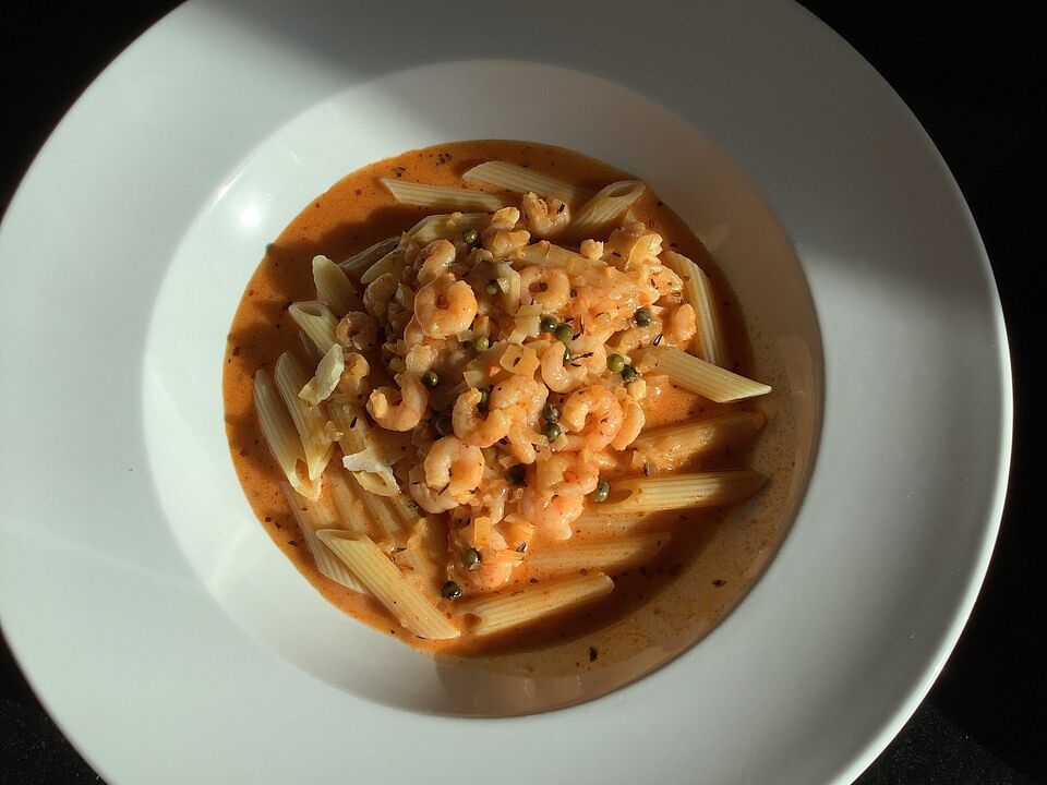 Garnelen mit Hummersoße und grünem Pfeffer an Taglierini von Rubinchen2 ...