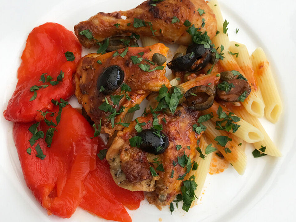Pollo alla cacciatora - Huhn mit Kapern und Oliven (Umbrien) von ...