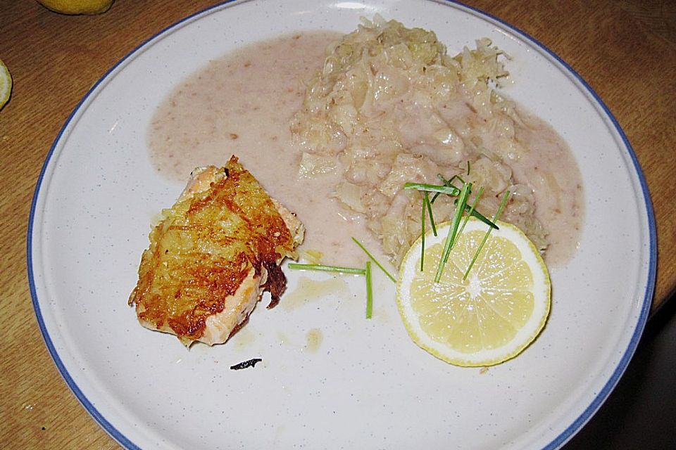 Lachs mit Champagner - Kraut auf Bandnudeln