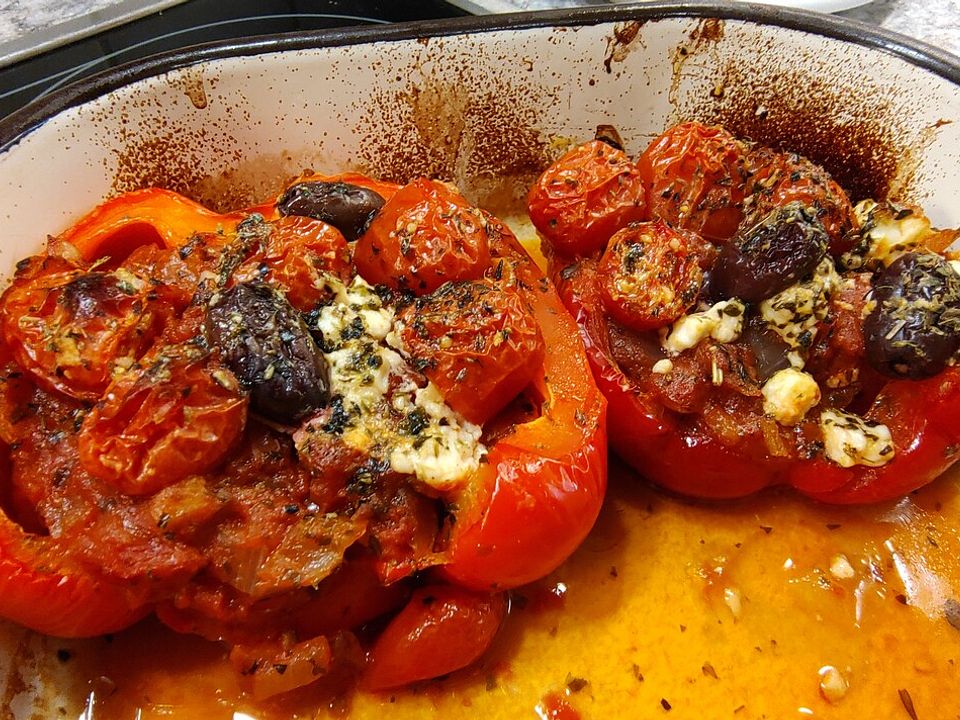 Gebratene Paprika mit Cherrytomaten, Feta und Oliven von madherb| Chefkoch