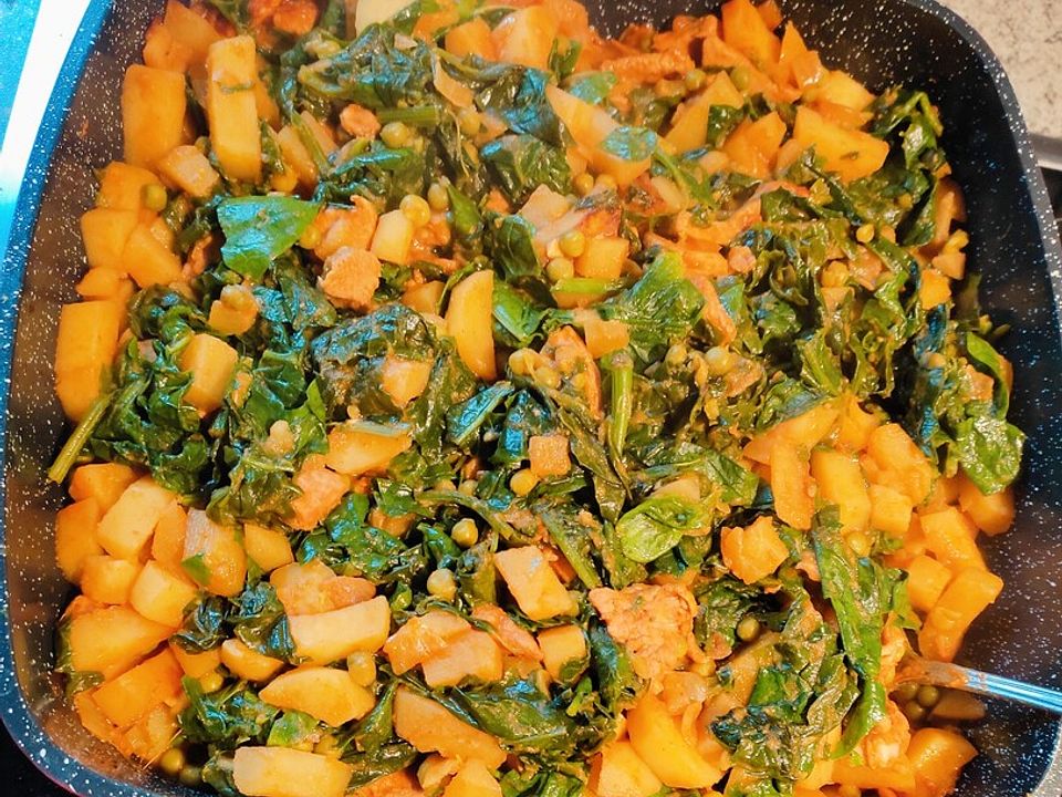 Curry mit Hühnchen, Kartoffeln, Erbsen und Spinat von DieterS| Chefkoch
