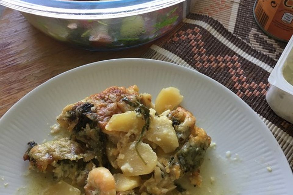 Fisch - Kartoffel - Auflauf mit Spinat und Knoblauch