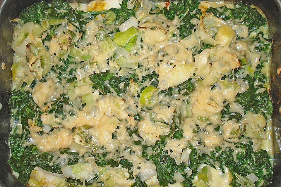 Fisch - Kartoffel - Auflauf mit Spinat und Knoblauch