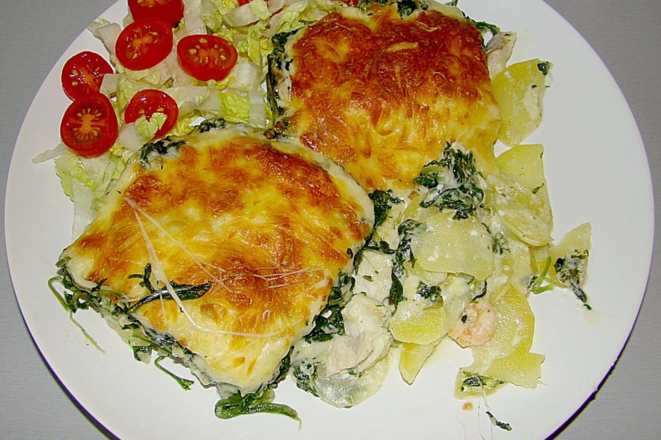 Fisch - Kartoffel - Auflauf mit Spinat und Knoblauch