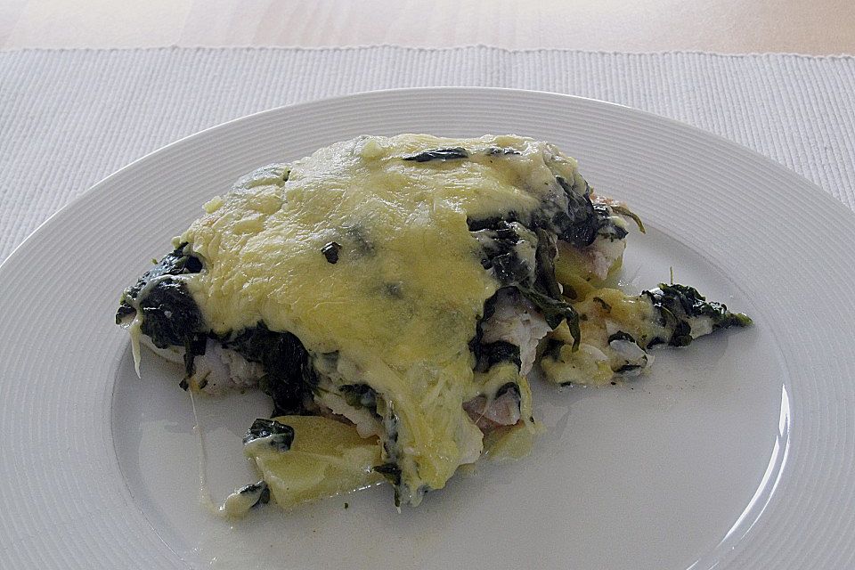 Fisch - Kartoffel - Auflauf mit Spinat und Knoblauch