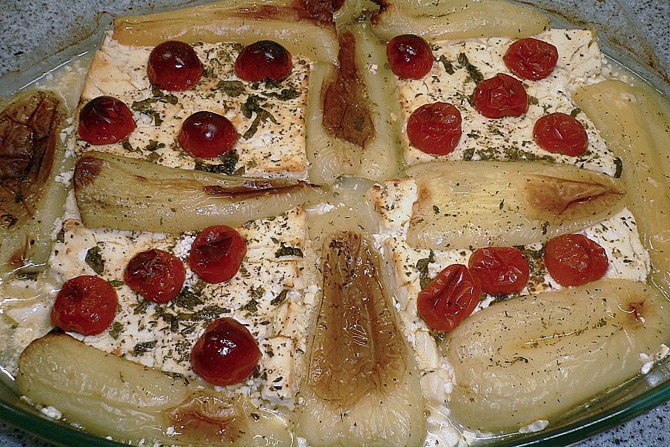 Schafskäse mit türkischem Spitzpaprika aus dem Backofen