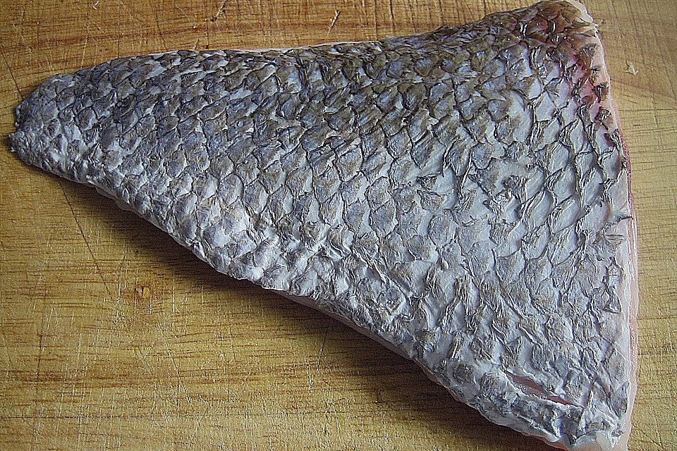 White Snapper auf der Haut gebraten an Gemüsejulienne