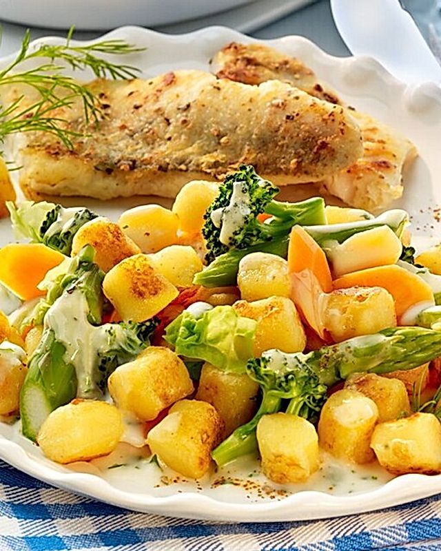 Frühlings-Gemüse-Auflauf mit Zanderfilet