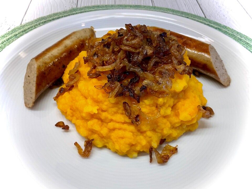Kürbis-Kartoffelstampf mit gerösteten Zwiebeln von Mooreule| Chefkoch