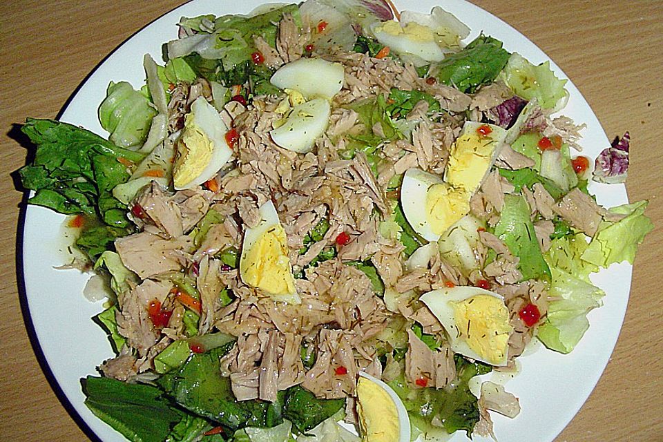 Gemischter Salat mit Eiern und Thunfisch