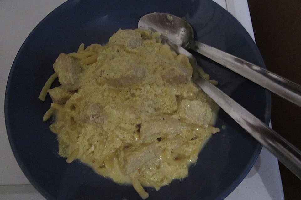 Currypasta mit Pute oder Huhn und Granatapfel