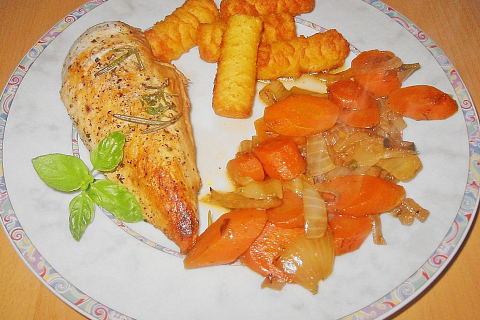 Hähnchenbrustfilet auf Möhren - Zwiebelbett Hähnchenbrustfilet auf Möhren - Zwiebelbett