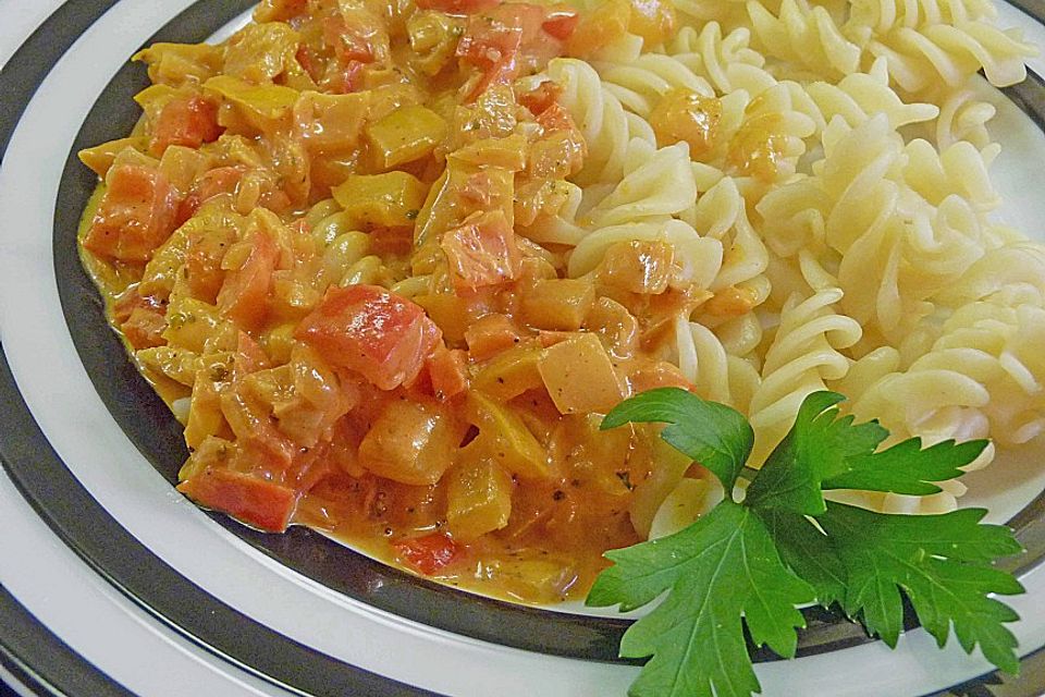 Nudeln mit Paprika-Sahnesauce