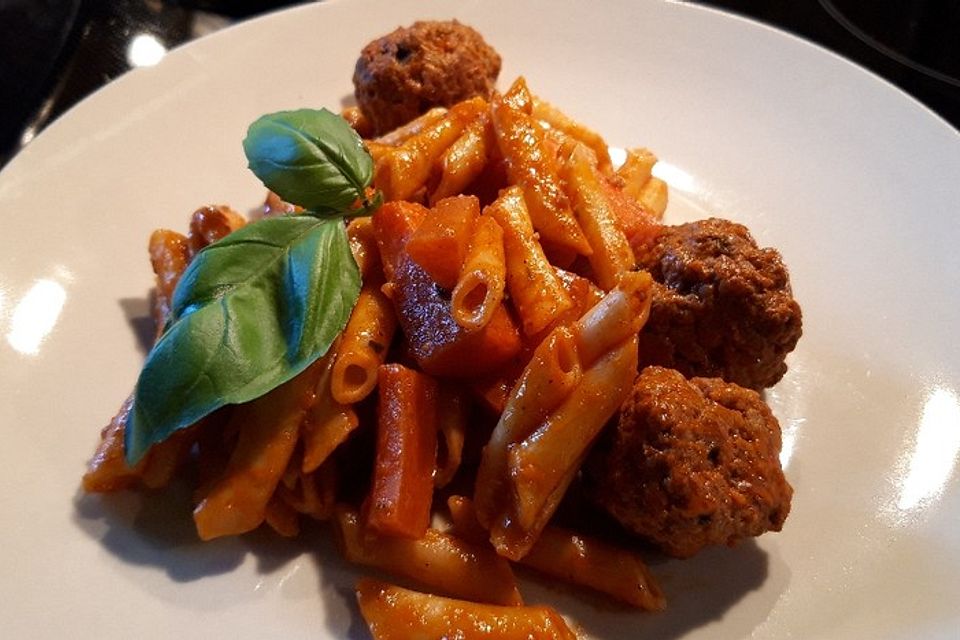 Pasta mit Fleischklößchen und Tomatensoße