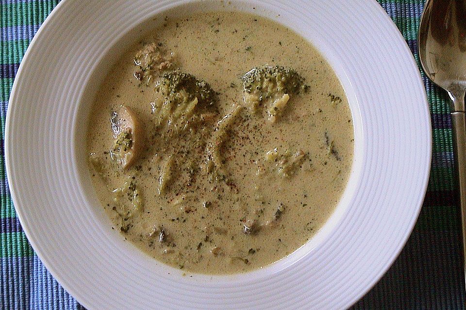 Brokkoli - Käsesuppe mit Hackfleisch und Pilzen