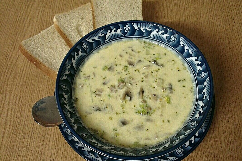 Brokkoli - Käsesuppe mit Hackfleisch und Pilzen