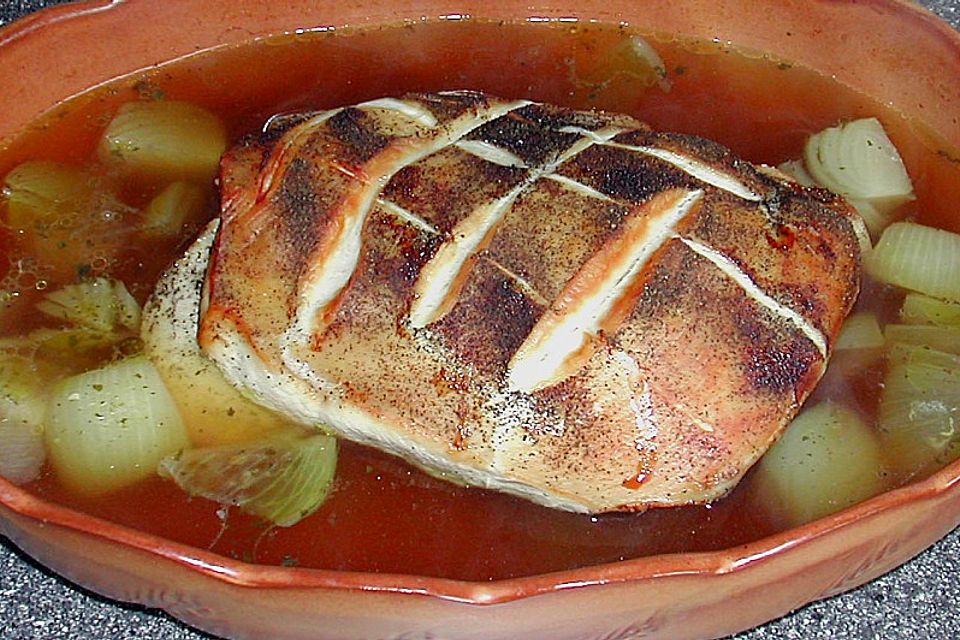 Putenoberkeule knusprig aus dem Backofen